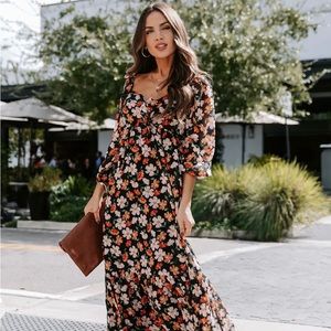 NWT Lush Floral Chiffon Maxi Dress—size large